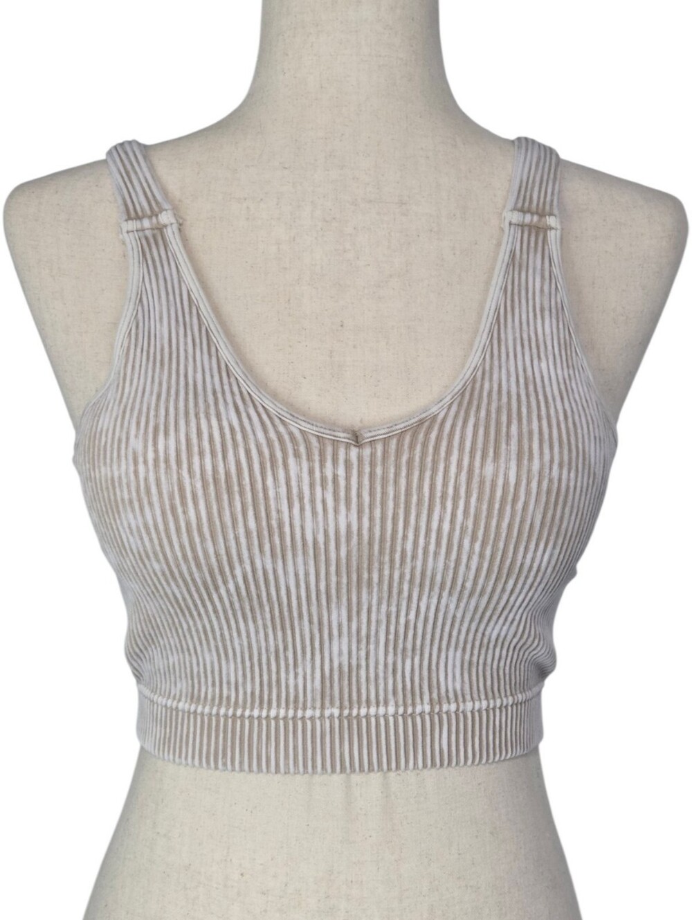 Zenana Ash Mocha Mineral Wash Brami S/M Ribbed V-Neck Padded Seamless NWT